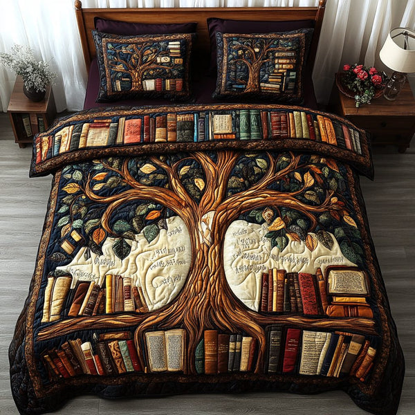 Chapter Comfort quilted 3-piece bedding set on a made bed with two matching pillow shams
