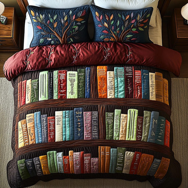 Chapter Corner quilted 3-piece bedding set on a made bed with two matching pillow shams