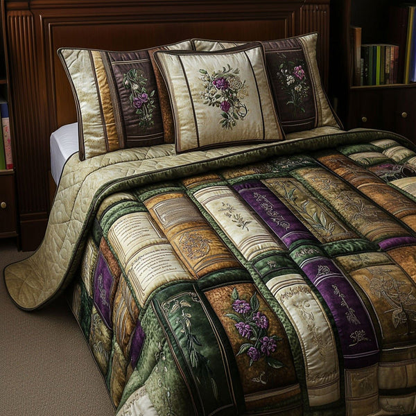 Chapters of Comfort quilted 3-piece bedding set on a made bed with two matching pillow shams