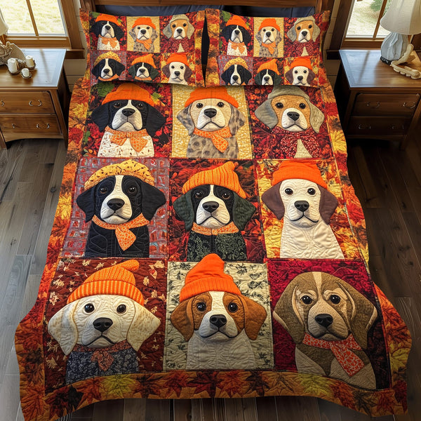 Charming Beagle quilted 3-piece bedding set on a made bed with two matching pillow shams