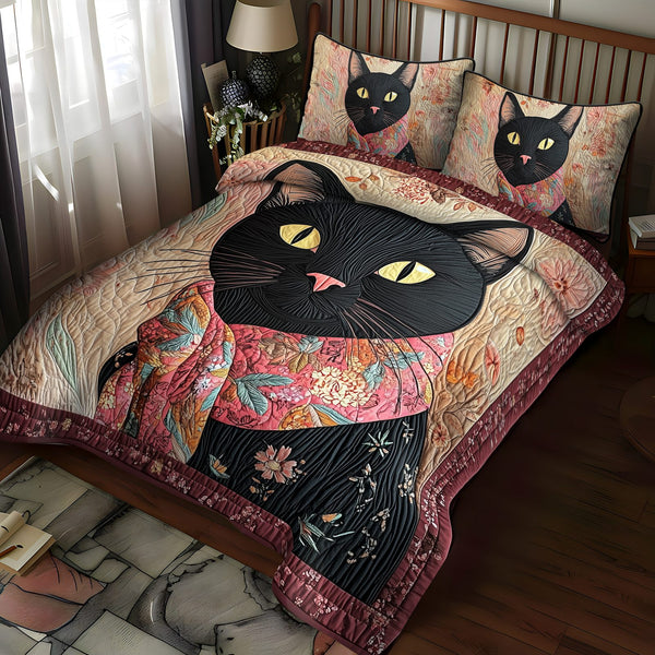 Chasing Moonbeams quilted 3-piece bedding set on a made bed with two matching pillow shams