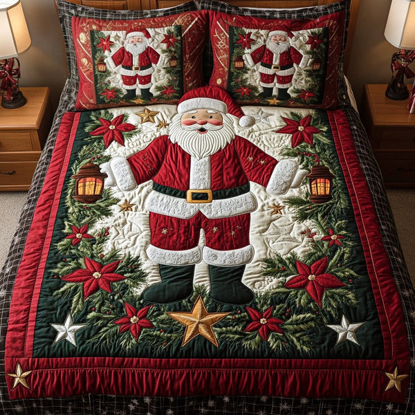 Cheerful Nights quilted 3-piece bedding set on a made bed with two matching pillow shams