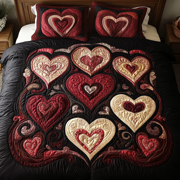Cherished Bloom quilted 3-piece bedding set on a made bed with two matching pillow shams