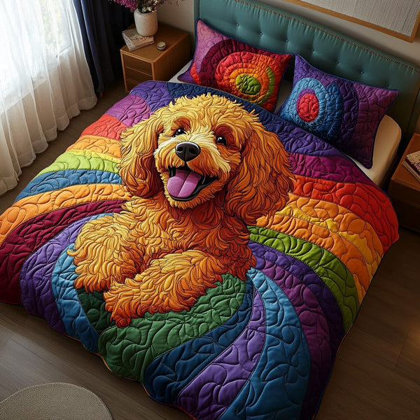 Chic Pup quilted 3-piece bedding set on a made bed with two matching pillow shams