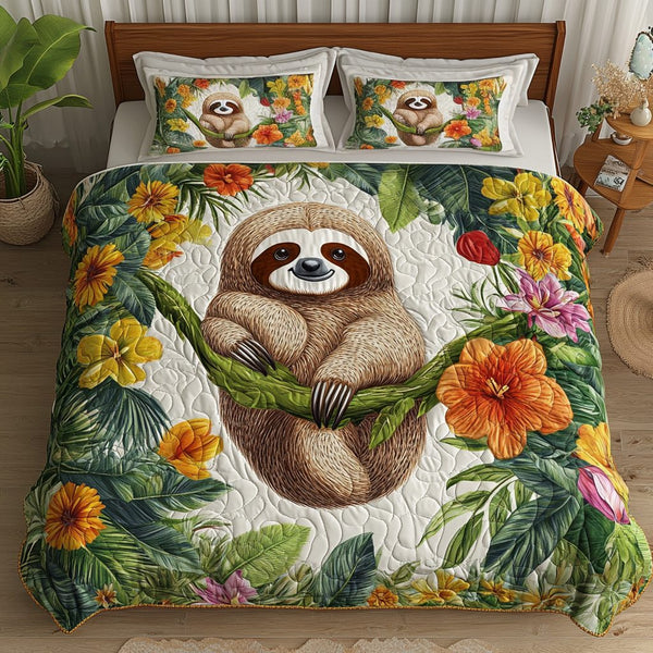 Chill Companion quilted 3-piece bedding set on a made bed with two matching pillow shams