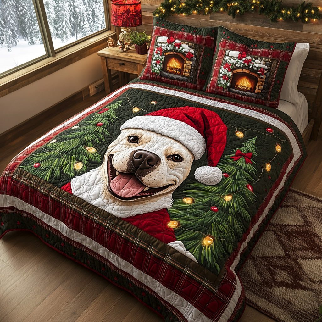 Christmas Companion quilted 3-piece bedding set on a made bed in a winter-styled bedroom