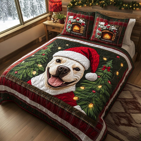 Christmas Companion quilted 3-piece bedding set on a made bed in a winter-styled bedroom