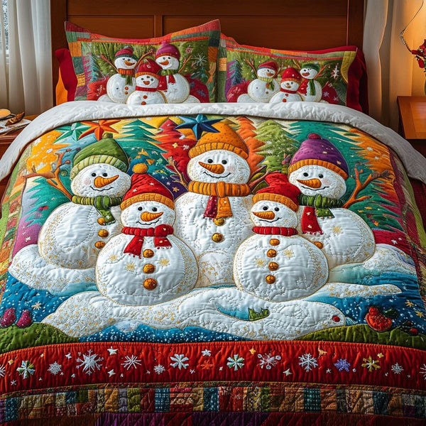 Christmas Dream quilted 3-piece bedding set on a made bed in a winter-styled bedroom