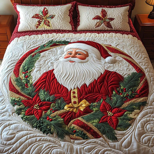 Christmas Dreams quilted 3-piece bedding set on a made bed in a winter-styled bedroom