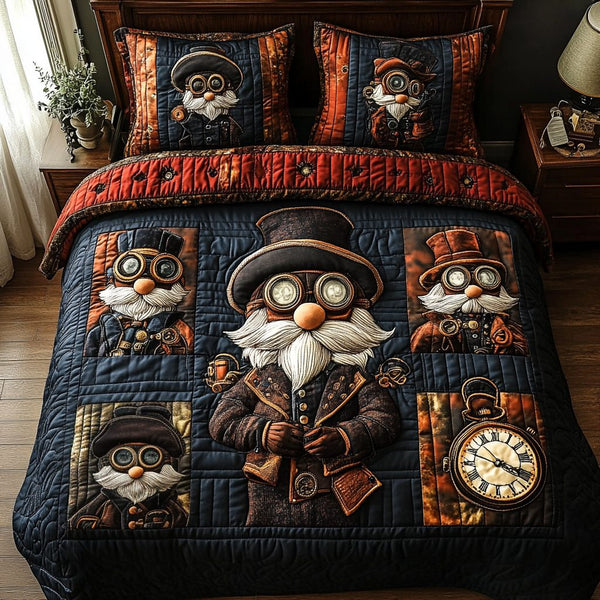 Chrono Critters quilted 3-piece bedding set on a made bed with two matching pillow shams