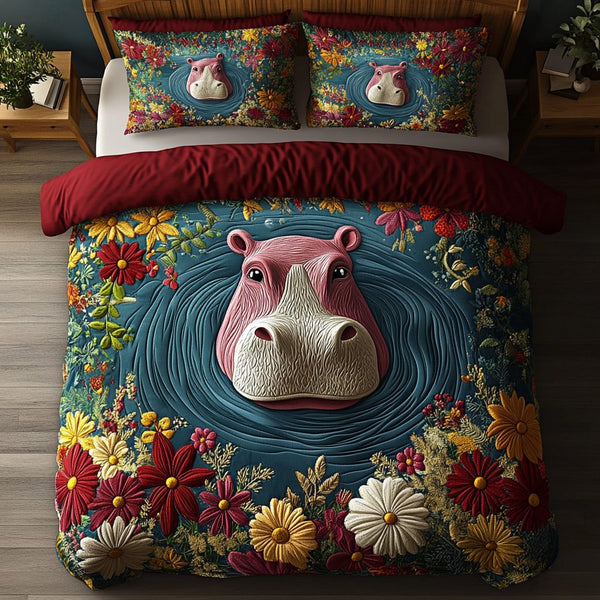 Chunky Trot quilted 3-piece bedding set on a made bed with two matching pillow shams