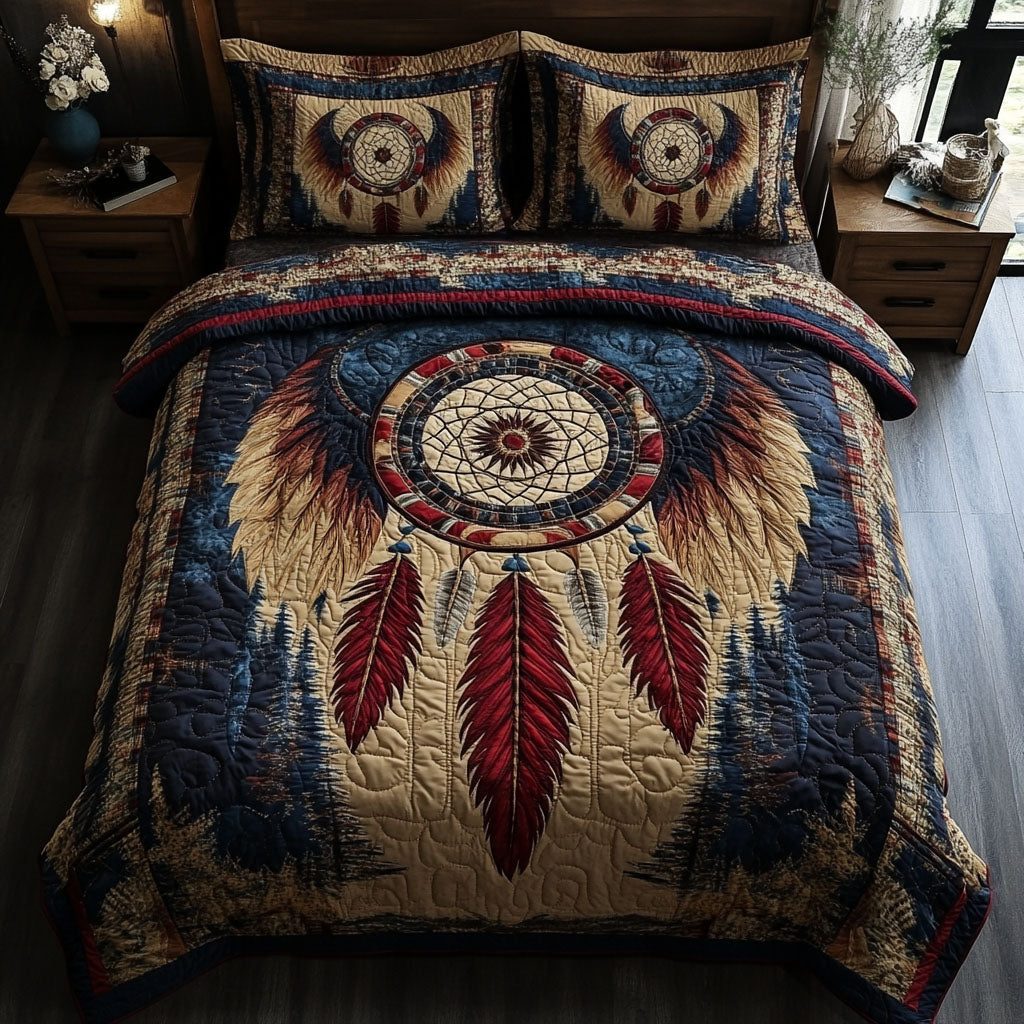 Circle of Hope quilted 3-piece bedding set on a made bed with two matching pillow shams