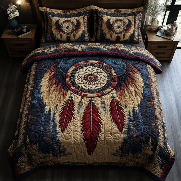 Circle of Hope quilted 3-piece bedding set on a made bed with two matching pillow shams