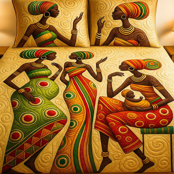 Circle of Life quilted 3-piece bedding set on a made bed with two matching pillow shams