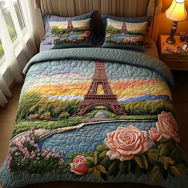 City Lights quilted 3-piece bedding set on a made bed with two matching pillow shams