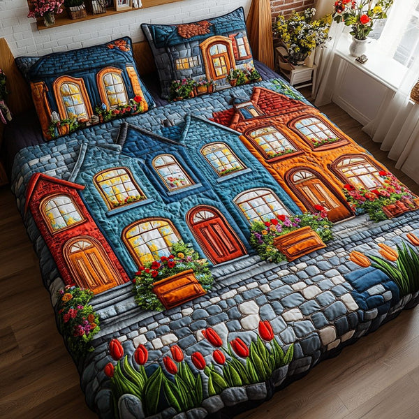 City Vibe quilted 3-piece bedding set on a made bed with two matching pillow shams