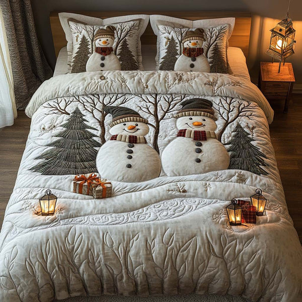 Classic Holiday quilted 3-piece bedding set on a made bed in a winter-styled bedroom