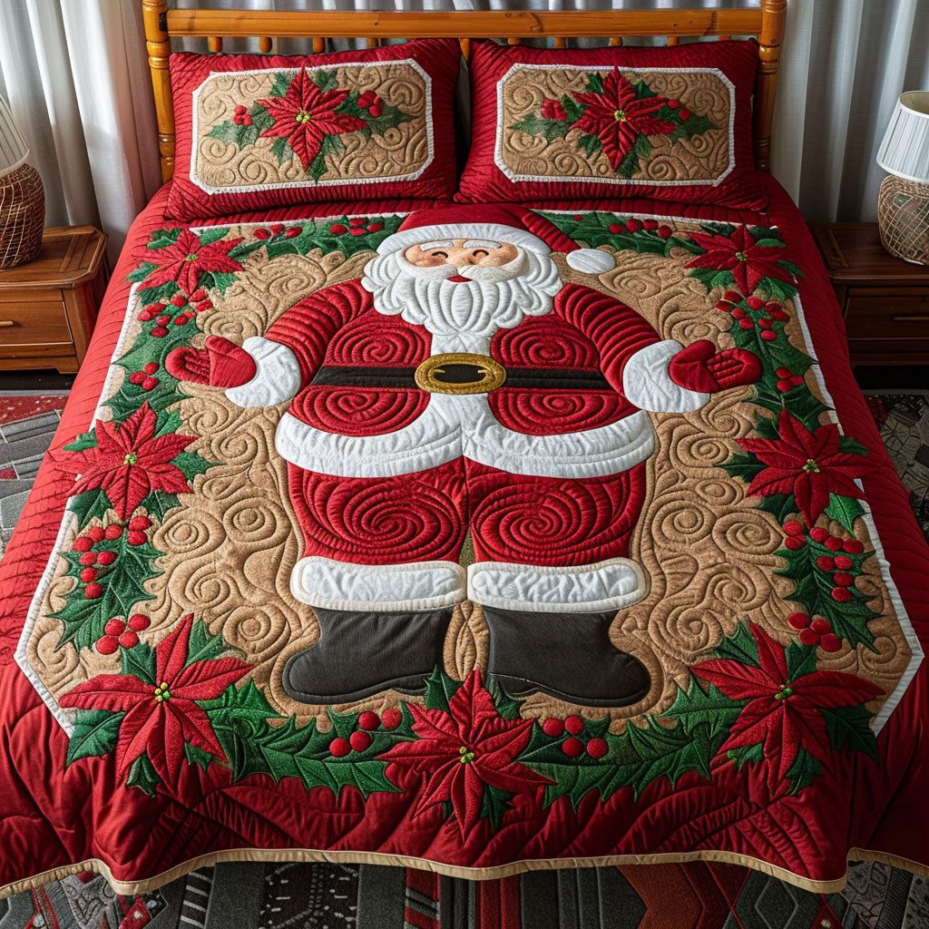 Classic Noel quilted 3-piece bedding set on a made bed in a winter-styled bedroom