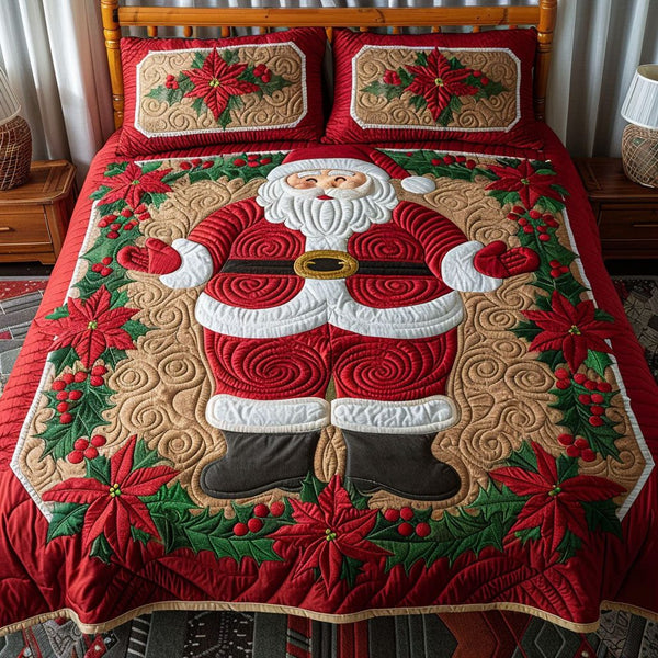 Classic Noel quilted 3-piece bedding set on a made bed in a winter-styled bedroom