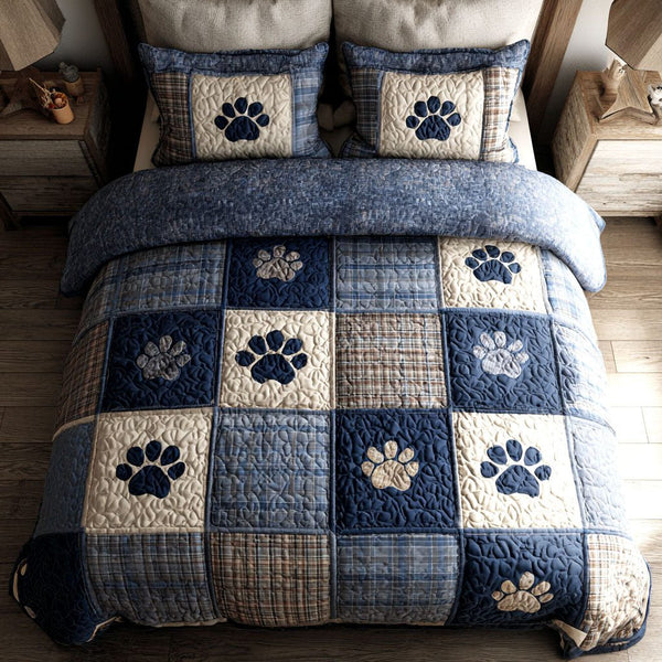 Classic Paw quilted 3-piece bedding set on a made bed in a farmhouse bedroom