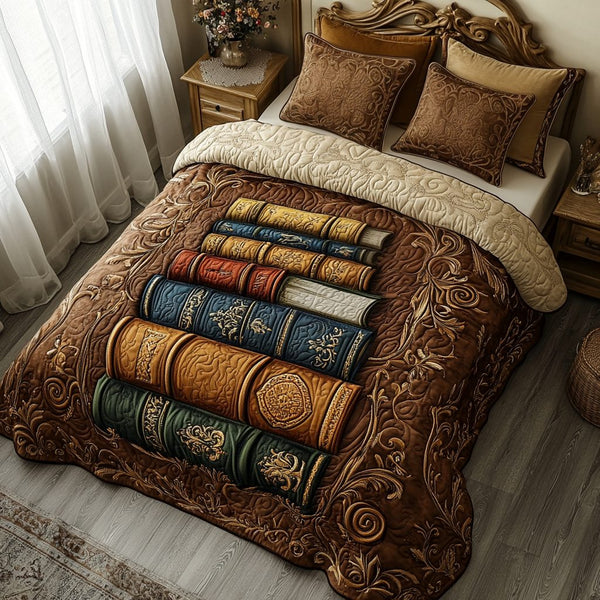 Classic Tales Quilt quilted 3-piece bedding set on a made bed in a farmhouse bedroom
