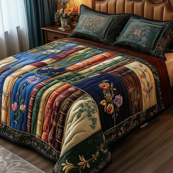 Classic Tales quilted 3-piece bedding set on a made bed in a farmhouse bedroom
