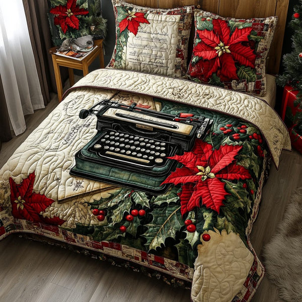 Classic Writer quilted 3-piece bedding set on a made bed in a farmhouse bedroom