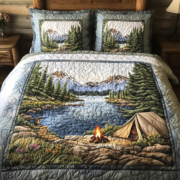 Clear Horizons quilted 3-piece bedding set on a made bed with two matching pillow shams
