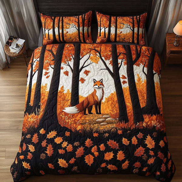 Clever Fox quilted 3-piece bedding set on a made bed with two matching pillow shams