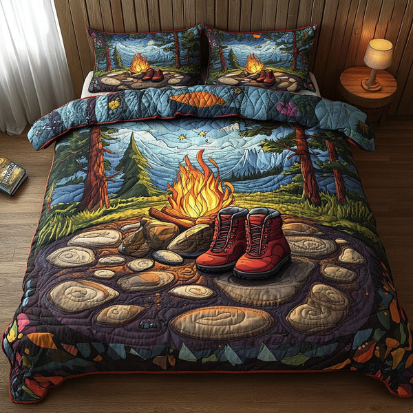 Cliffside Journey quilted 3-piece bedding set on a made bed with two matching pillow shams
