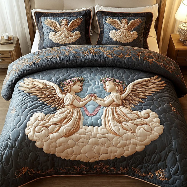 Cloud Embrace quilted 3-piece bedding set on a made bed with two matching pillow shams