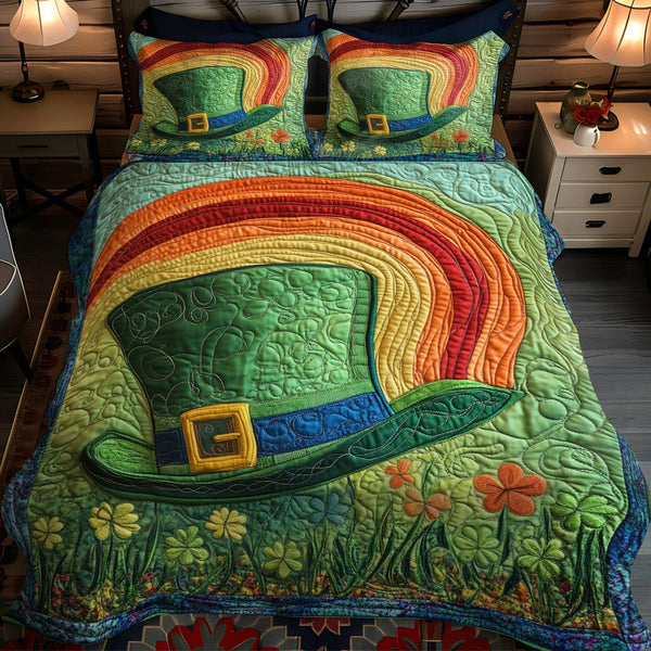 Clover Magic quilted 3-piece bedding set on a made bed with two matching pillow shams