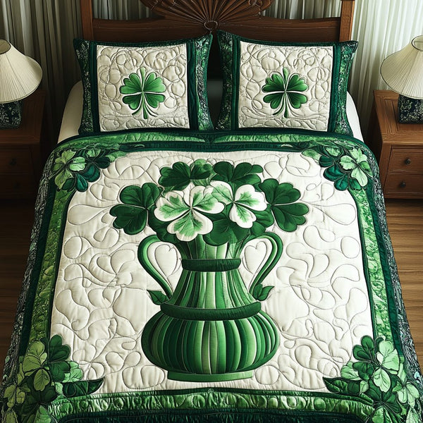 Clover Magic quilted 3-piece bedding set on a made bed with two matching pillow shams