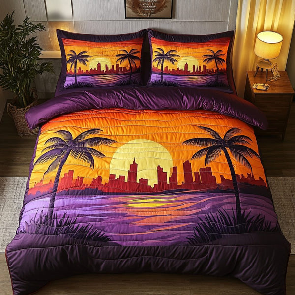 Coastal Dreams quilted 3-piece bedding set on a made bed in a light coastal bedroom