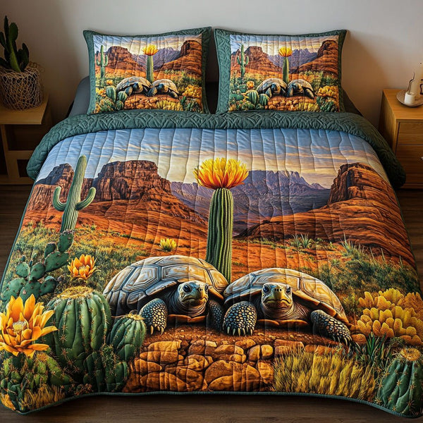Coastal Shell quilted 3-piece bedding set on a made bed in a light coastal bedroom