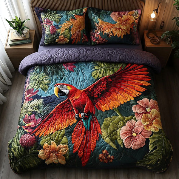 Coconut Quill quilted 3-piece bedding set on a made bed with two matching pillow shams