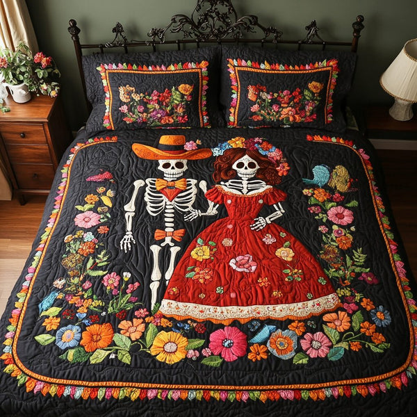 Color Echo quilted 3-piece bedding set on a made bed with two matching pillow shams