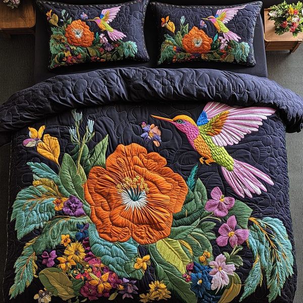 Color Flutter quilted 3-piece bedding set on a made bed with two matching pillow shams