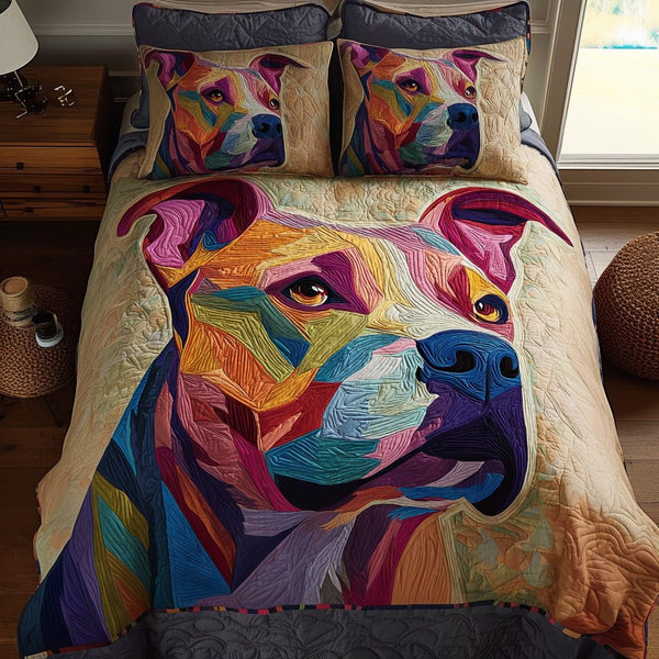 Color Guard quilted 3-piece bedding set on a made bed with two matching pillow shams