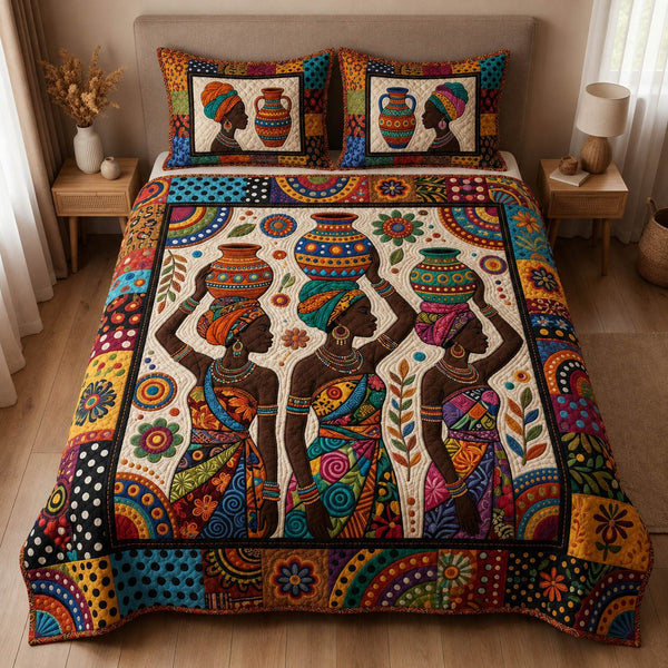 Color Harmony quilted 3-piece bedding set on a made bed with two matching pillow shams