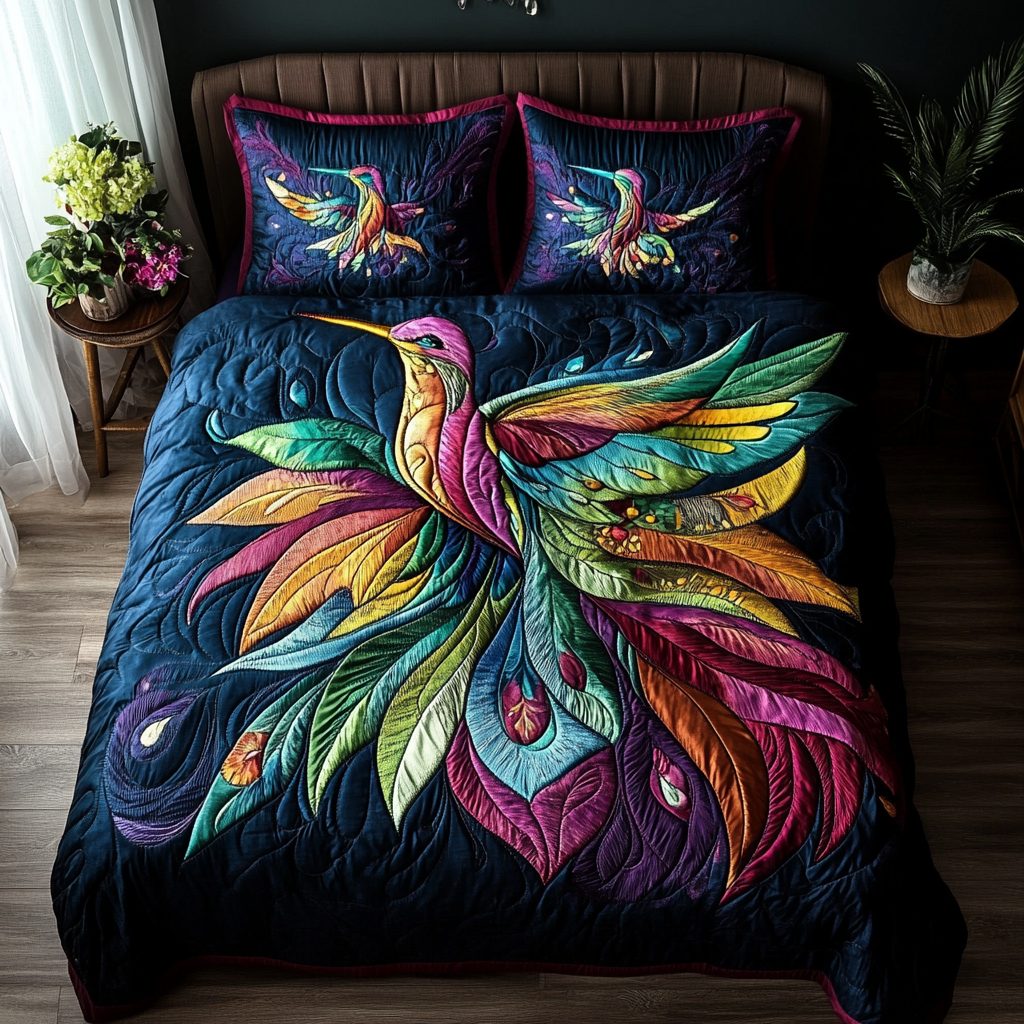 Color Soar quilted 3-piece bedding set on a made bed with two matching pillow shams