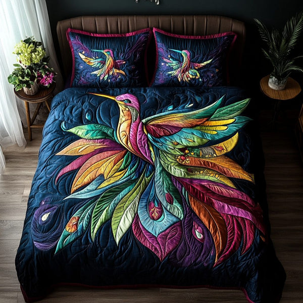 Color Soar quilted 3-piece bedding set on a made bed with two matching pillow shams