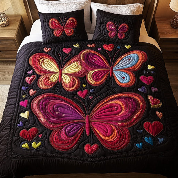 Color Whirl quilted 3-piece bedding set on a made bed with two matching pillow shams