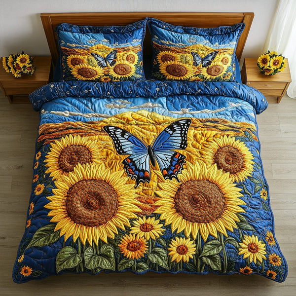 Colorful Drift quilted 3-piece bedding set on a made bed with two matching pillow shams