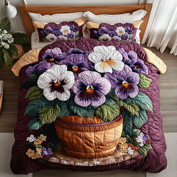 Colorful Petals quilted 3-piece bedding set on a made bed with two matching pillow shams