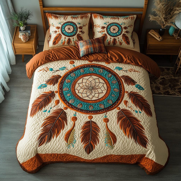 Compass Harmony quilted 3-piece bedding set on a made bed with two matching pillow shams