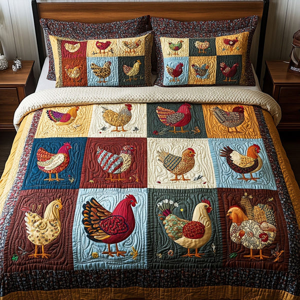 Coop Couture quilted 3-piece bedding set on a made bed with two matching pillow shams