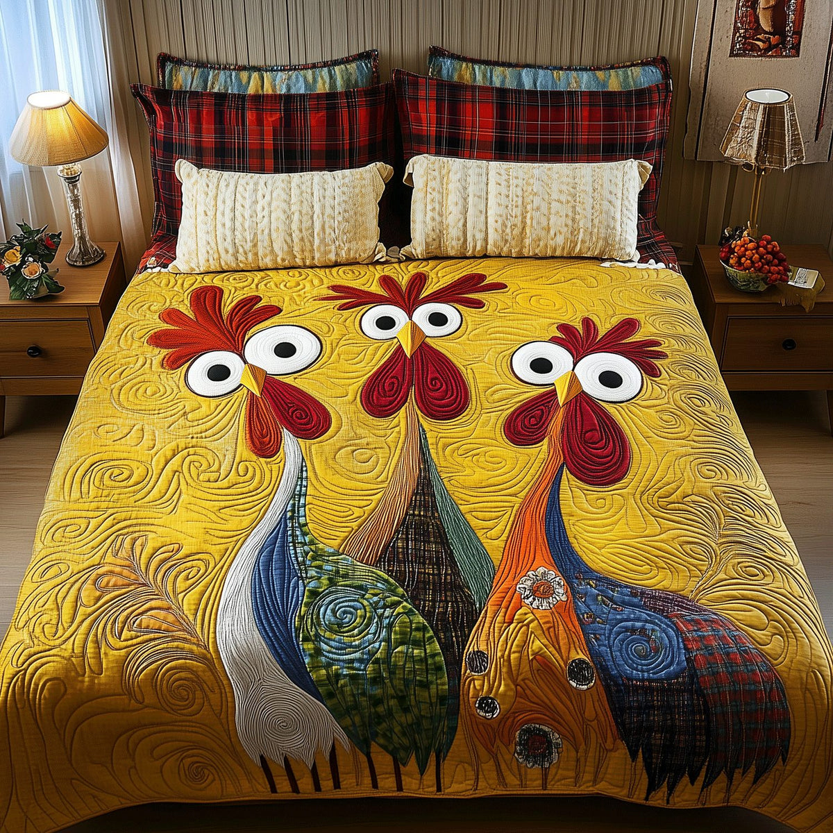 Coop Life quilted 3-piece bedding set on a made bed with two matching pillow shams