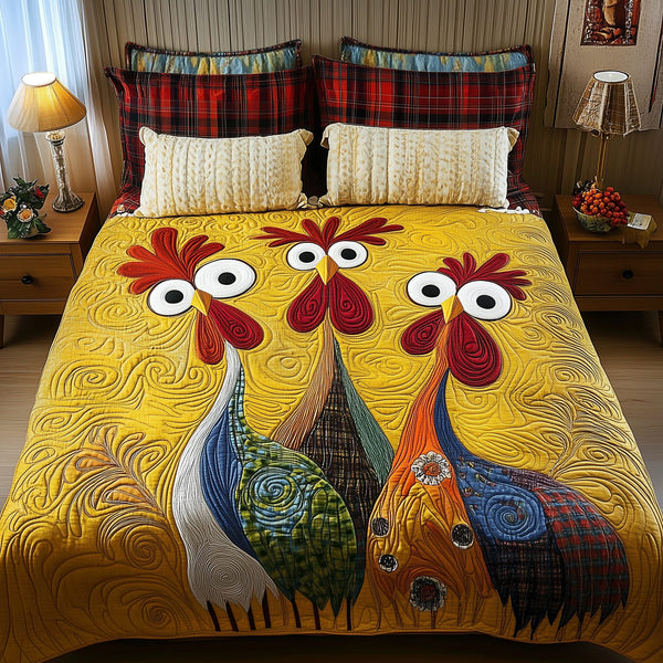 Coop Life quilted 3-piece bedding set on a made bed with two matching pillow shams