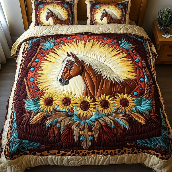 Copper Hooves quilted 3-piece bedding set on a made bed with two matching pillow shams